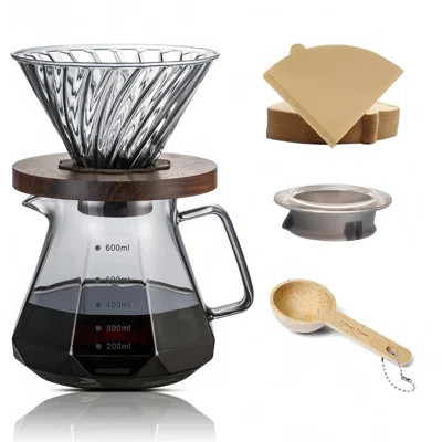 Pour Over Coffee Maker Set 20 Oz, 600 Ml Borosilicate Glass Coffee Server With Glass Lid, 50 Pcs Paper Filter Pour Over Coffee Dripper For Home CafÃ© | Wayfair North America