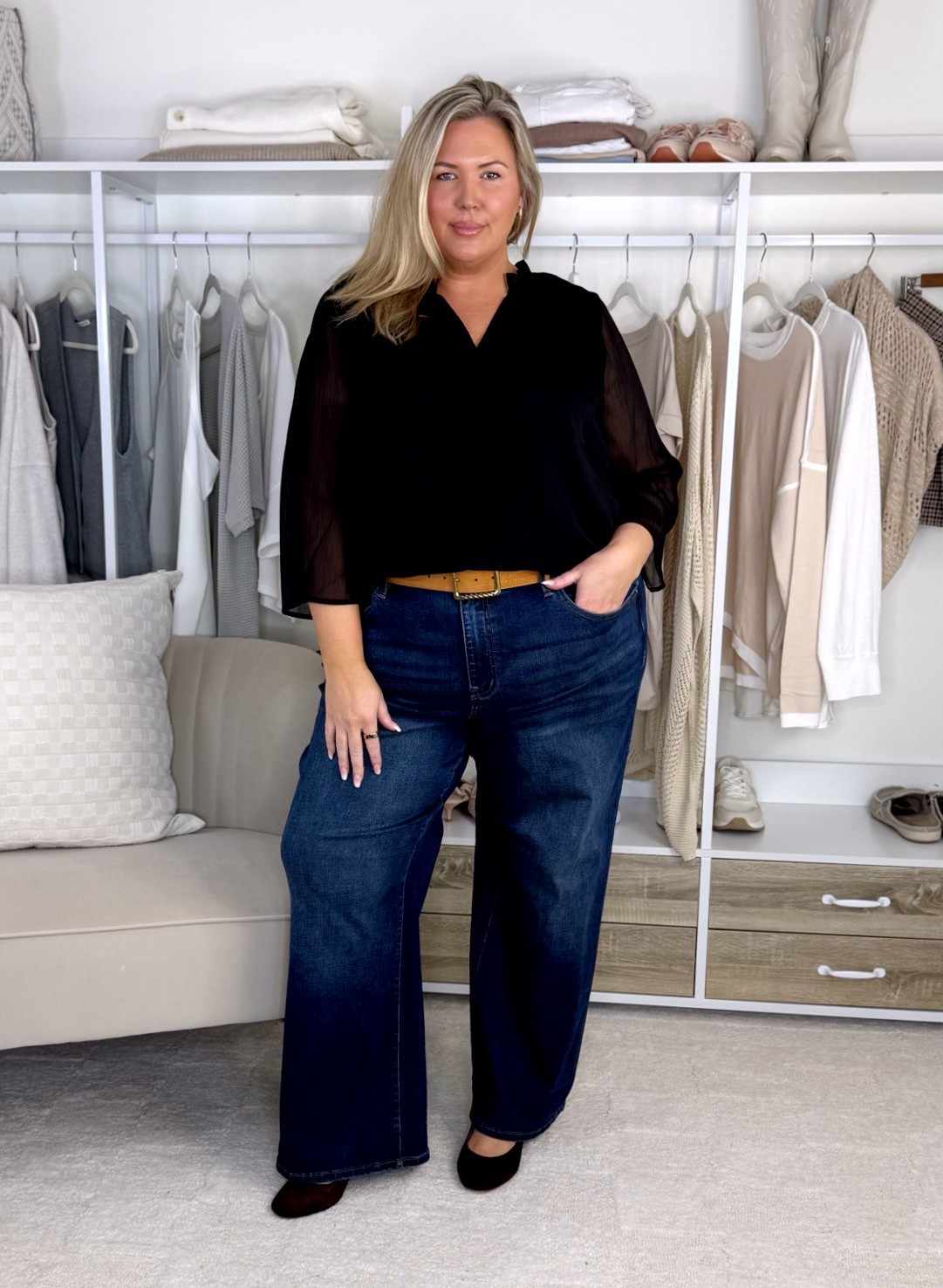 NYM LB try on! Wearing a size 22 in the trousers I like to take a size up! Wearing a size 20 in the jeans! Wearing a size 18/20 in the tops! Plus size, outfit inspo, fall fashion, mom life, apron belly