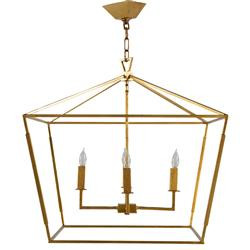 Gabby Adler Mid Century Vintage Gold Iron Lantern Style Chandelier - Small | Kathy Kuo Home