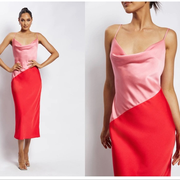 Satin Color Block Midi Dress | Poshmark