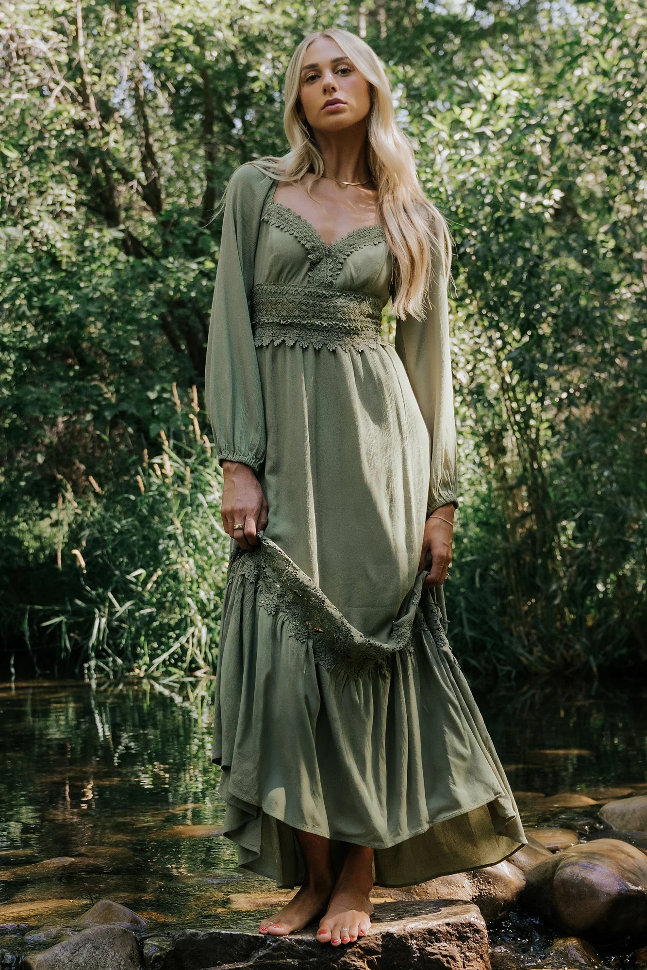 Kristy Boho Lace Maxi Dress | Sage | Baltic Born