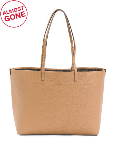 Made In Italy Leather Medium Roll Tote With Ff Jacquard Lining | TJ Maxx