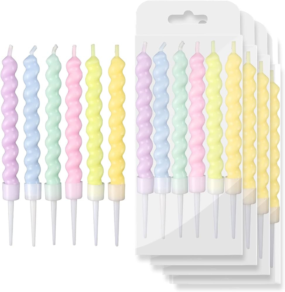 BEAN LIEVE 24-Count Birthday Candles - Rainbow Birthday Candle with Holders Colorful Spiral Long ... | Amazon (US)