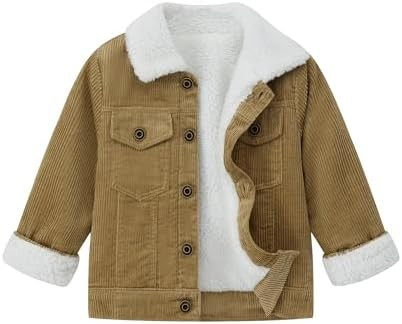 Toddler Baby Boys' Corduroy Jacket Sherpa Lined Lapel Baby jacket Warm and Thick Infant Coat Long | Amazon (US)