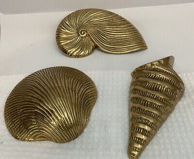 VINTAGE Set of 3 Brass Sea Shells - Nautical Beach 70s Wall Decor - Retro MCM  | eBay | eBay US