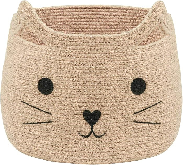 Animal Baskets Large Woven Cotton Rope Storage with Cute Cat Design Laundry Organizer for Towels,... | Amazon (US)