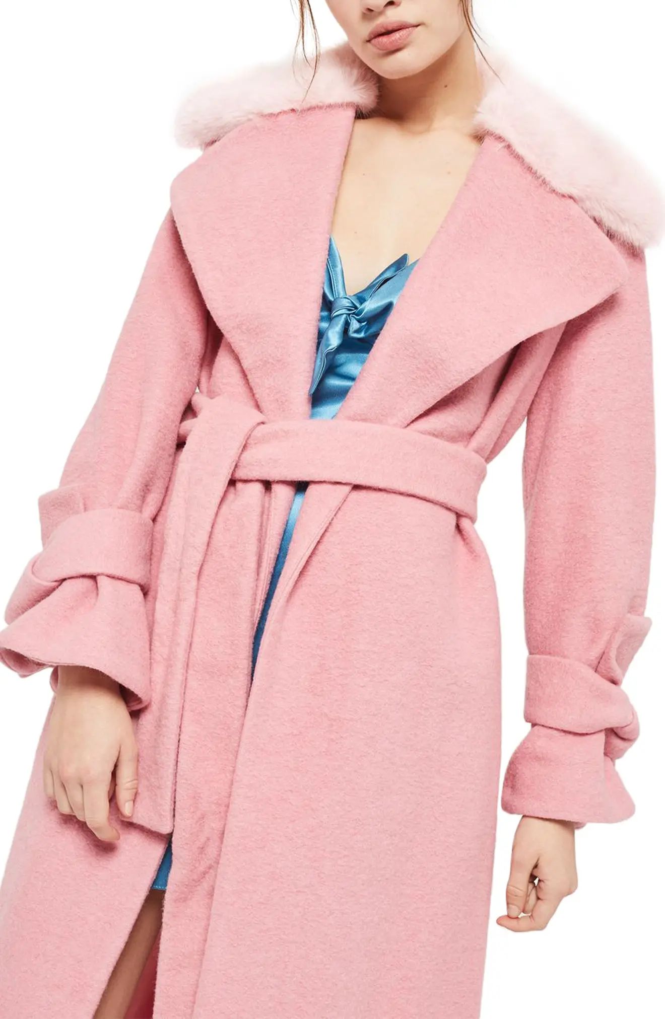 Faux Fur Collar Belted Wool Blend Coat | Nordstrom