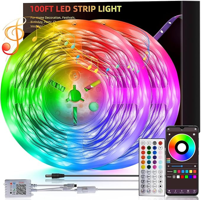 100ft Led Lights for Bedroom, Led Strip Lights Music Sync Corlor Changing, Led Light Strip with R... | Amazon (US)