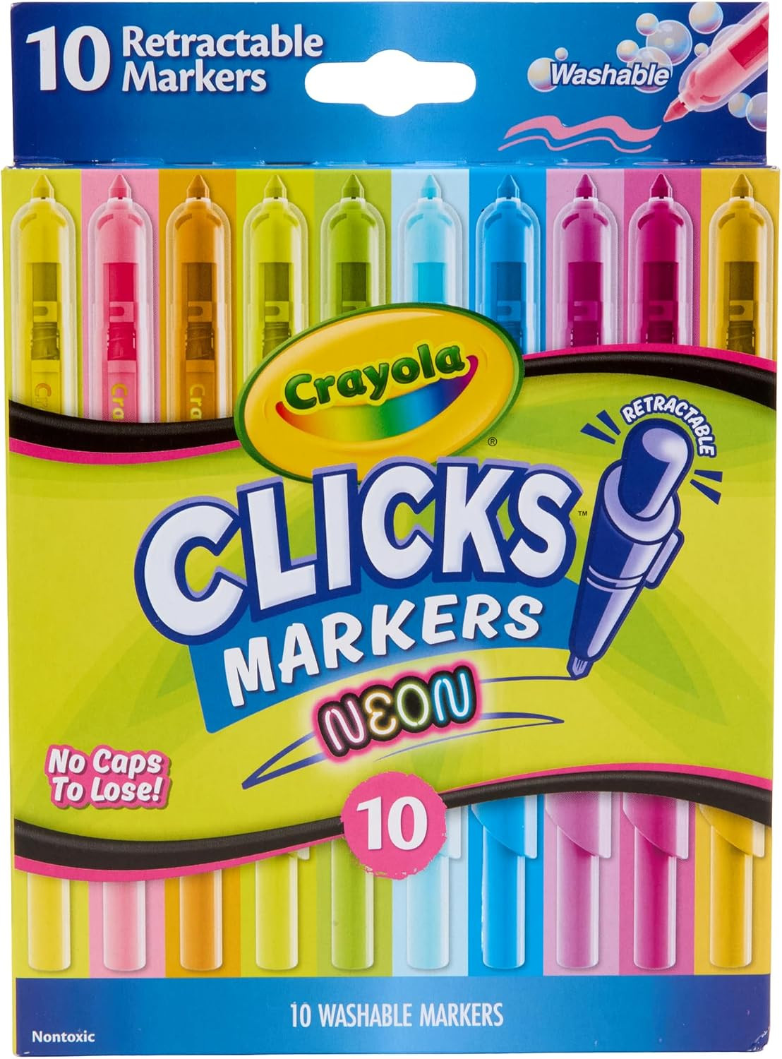 Crayola Clicks Retractable Tip Neon Washable Markers 10ct, School Supplies | Amazon (US)