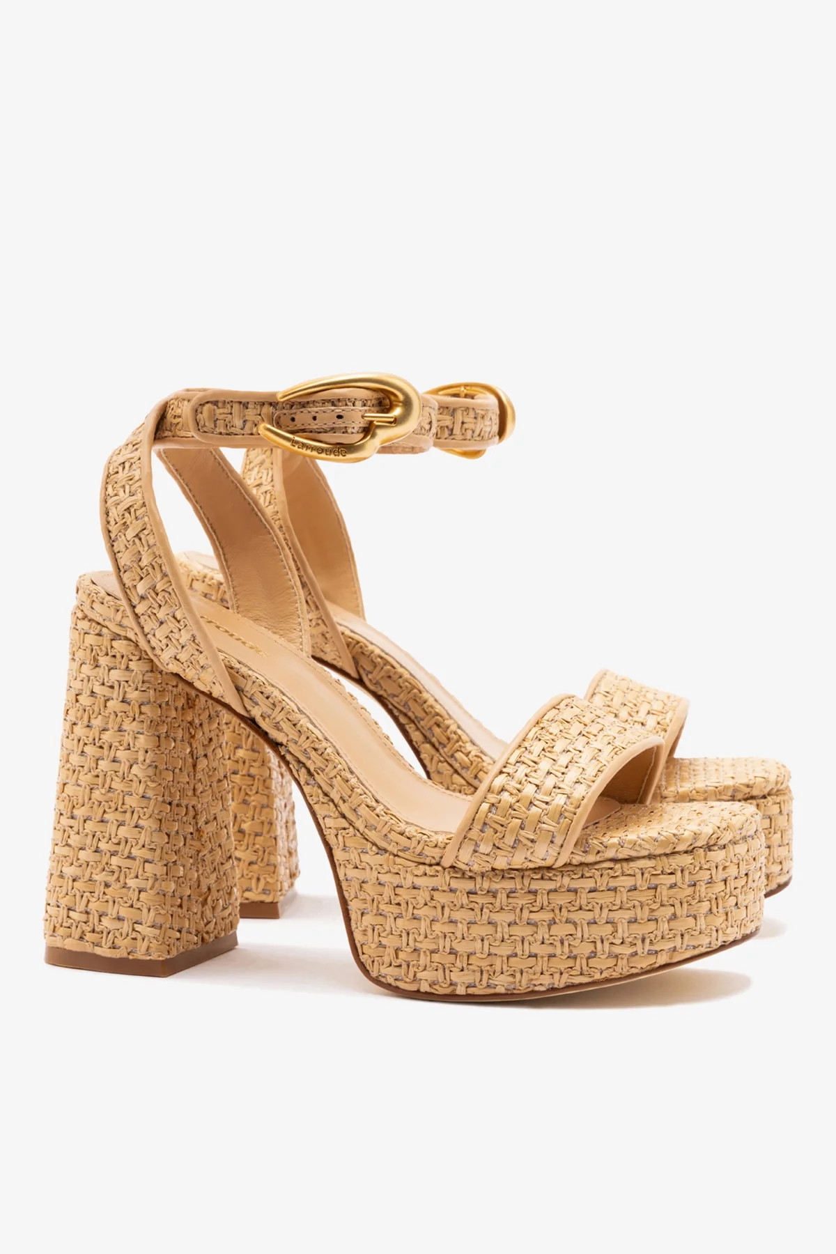 Dolly Verona Sandal In Beige Leather and Natural Raffia | Larroude