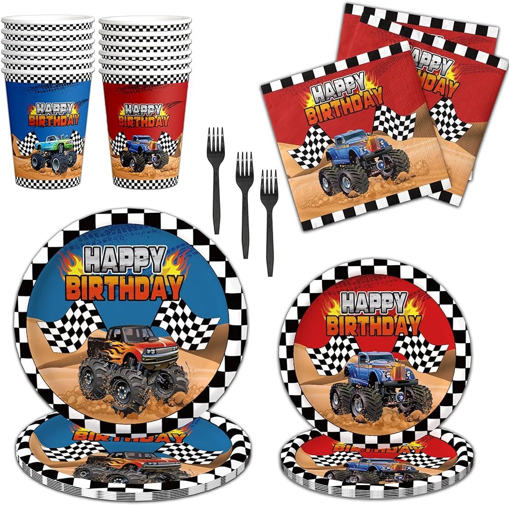 Neasyth 120Pcs Monster Large Truck Birthday Party Supplies Serves 24 Monster Large Truck Plates N... | Amazon (US)