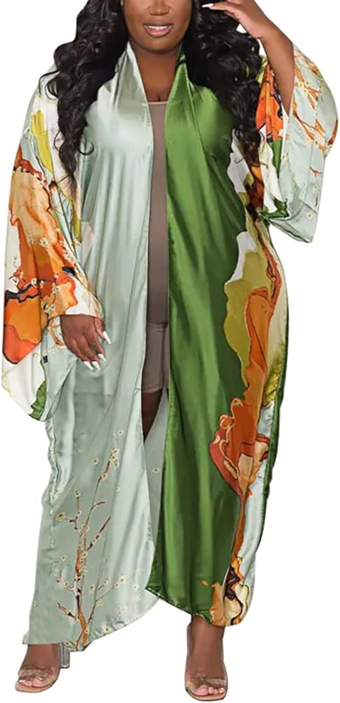 Kimono Cardigan for Women Long Boho Satin Kimono Robes Plus Size Open Front Beach Swimsuit Cover ... | Amazon (US)