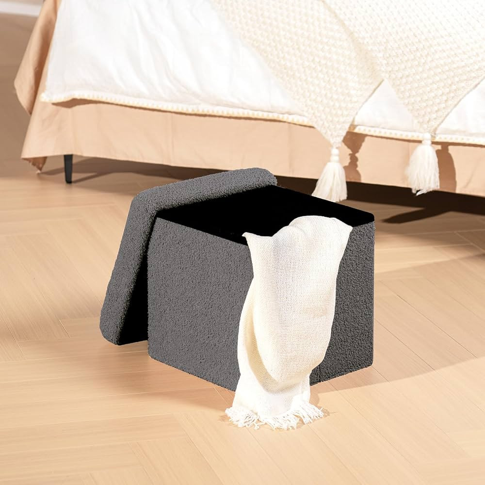 PINPLUS Storage Ottoman Cube, Folding Small Ottoman, Sherpa Ottoman with Storage, Foot Rest Stool... | Amazon (US)
