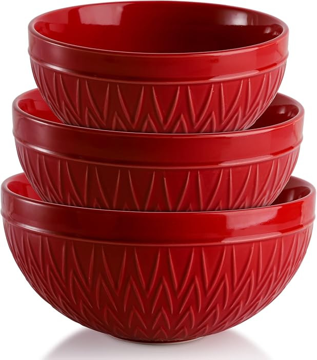 AVLA Porcelain Mixing Bowls for Kitchen, 3/1.8/1.2 Qt Ceramic Large Serving Salad Soup Bowl Set, ... | Amazon (US)