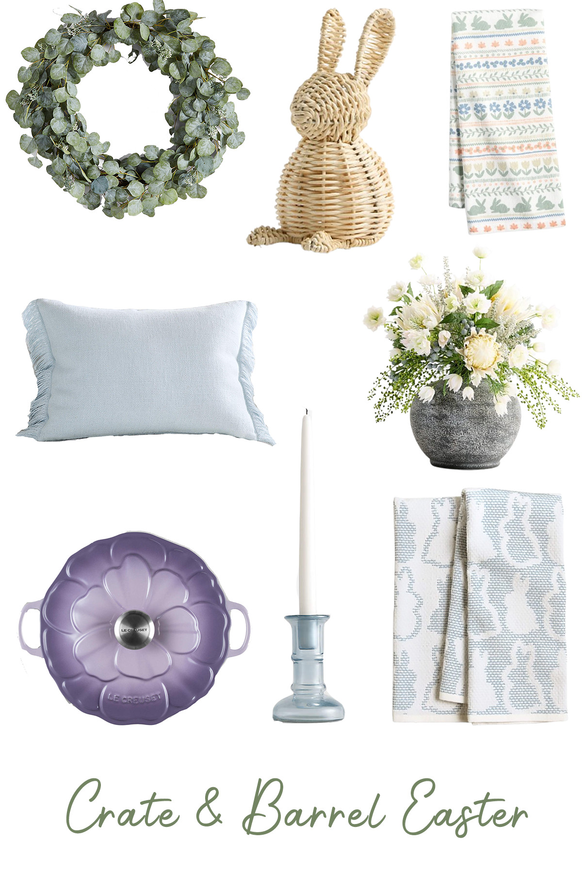 Crate & Barrel Easter Decor
Crate & Barrel takes a “quiet luxury” approach to spring, focusing on organic shapes and a calming, nature-inspired palette. Instead of bright neons, you’ll find soft eucalyptus greens, sky blues, and warm sand tones. The standout trend is the use of natural materials, such as the woven seagrass bunny and stone-textured vases. This aesthetic is perfect for the minimalist who wants to celebrate the season through texture rather than clutter. 

 #LTKSeasonal #LTKHome