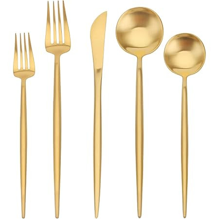 Amazon.com | Lemeya Matte Gold Silverware Set,Modern Stainless Steel Flatware Set,30 Pieces Cutle... | Amazon (US)