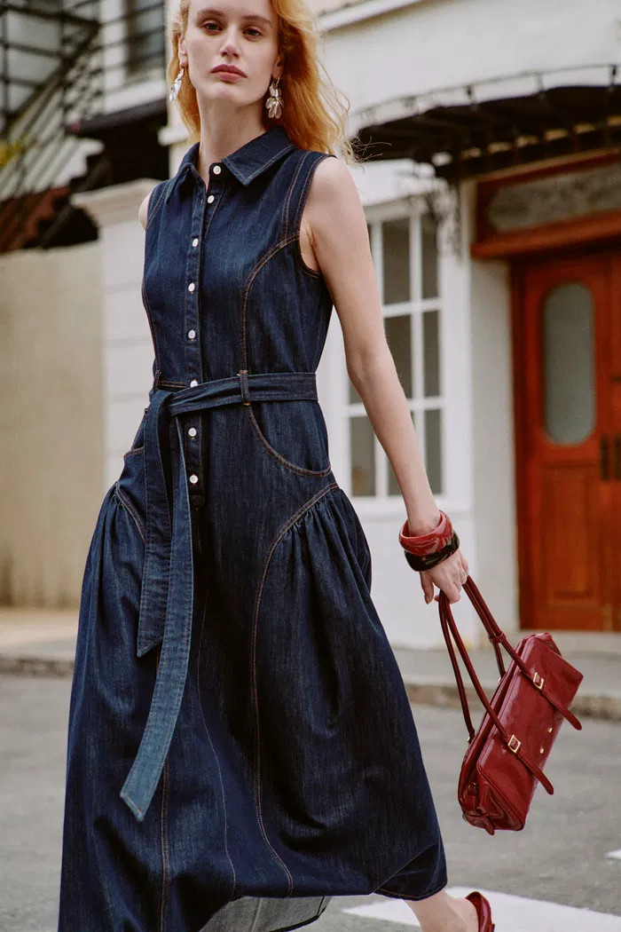 Anais Denim Sleeveless Dress in Cotton Denim | Fabrique