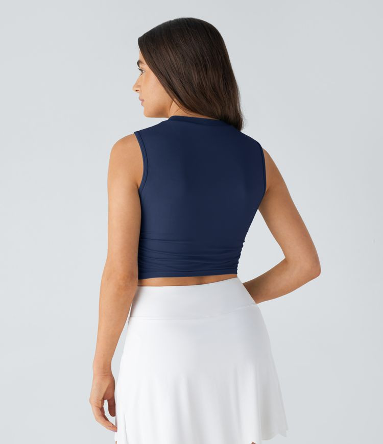 Women’s Round Neck Ruched Skinny Cropped Casual Tank Top - Halara | HALARA