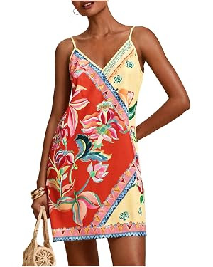 MakeMeChic Women's Boho Tropical Dress Summer Vacation Spaghetti Strap Sleeveless Floral Beach Sh... | Amazon (US)