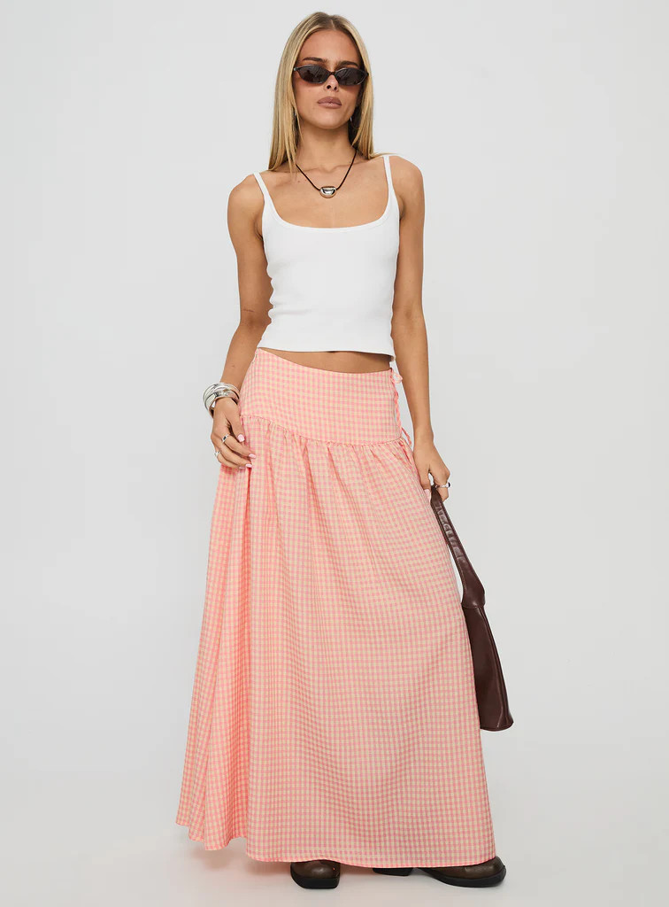 Analeah Tie Side Midi Skirt Orange Check | Princess Polly US