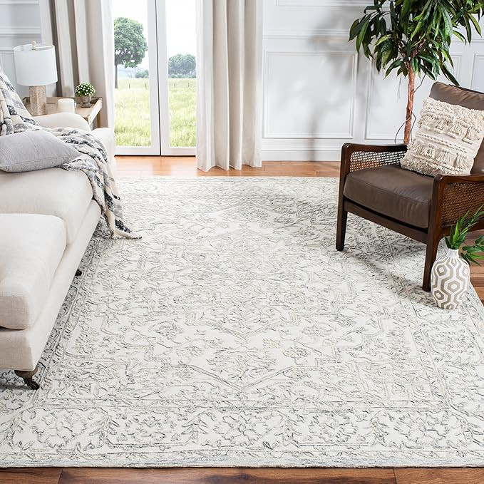 SAFAVIEH Trace Collection Area Rug - 8' x 10', Ivory & Charcoal, Handmade Wool, Ideal for High Tr... | Amazon (US)