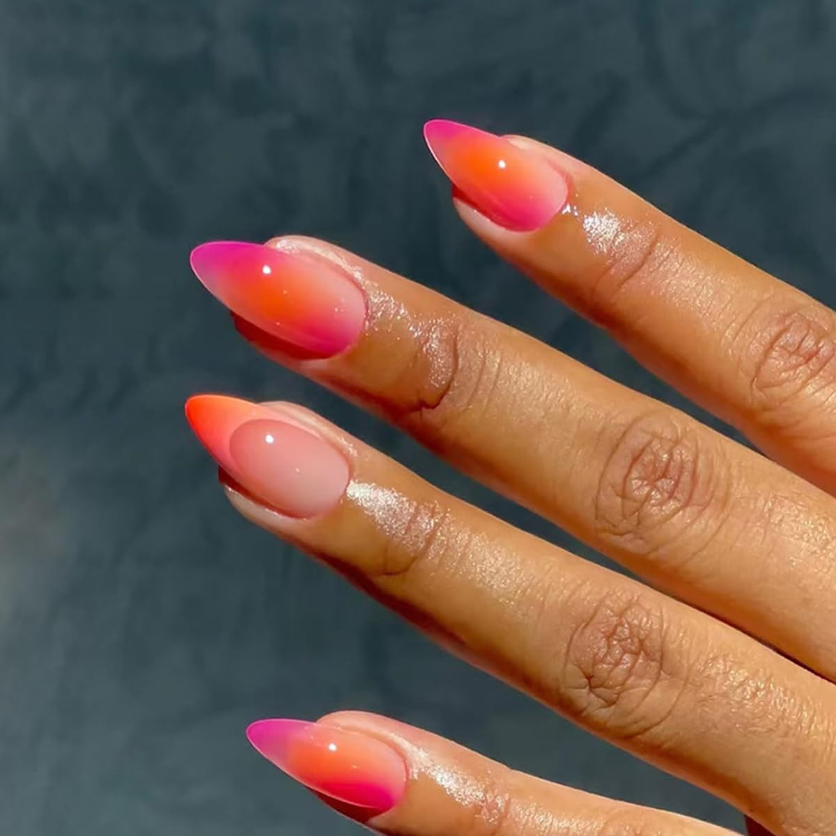 Almond Press on Nails Short French Fake Nails Orange Gradient Acrylic Nails Full Cover Stiletto N... | Amazon (US)