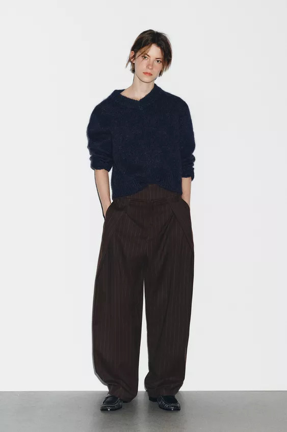BALLOON STRIPED PLEATED PANTS | Zara US