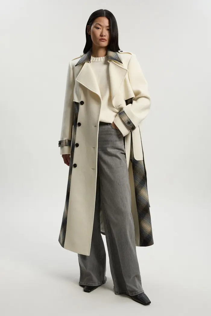 Karen Millen Wool Check Trench Midi Coat | Nordstrom | Nordstrom