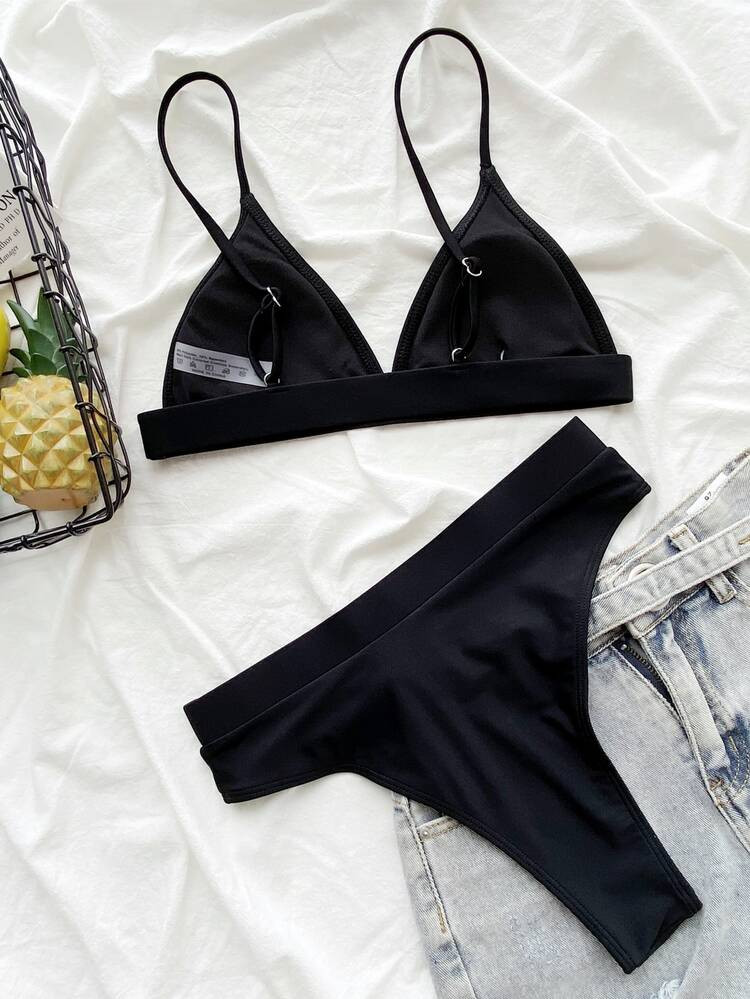 Solid High Waisted Bikini Swimsuit | SHEIN