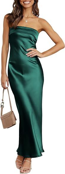 ANRABESS Women Summer Satin Strapless Formal Dress Sexy Backless Bodycon Wedding Cocktail Party Maxi Dress | Amazon (US)