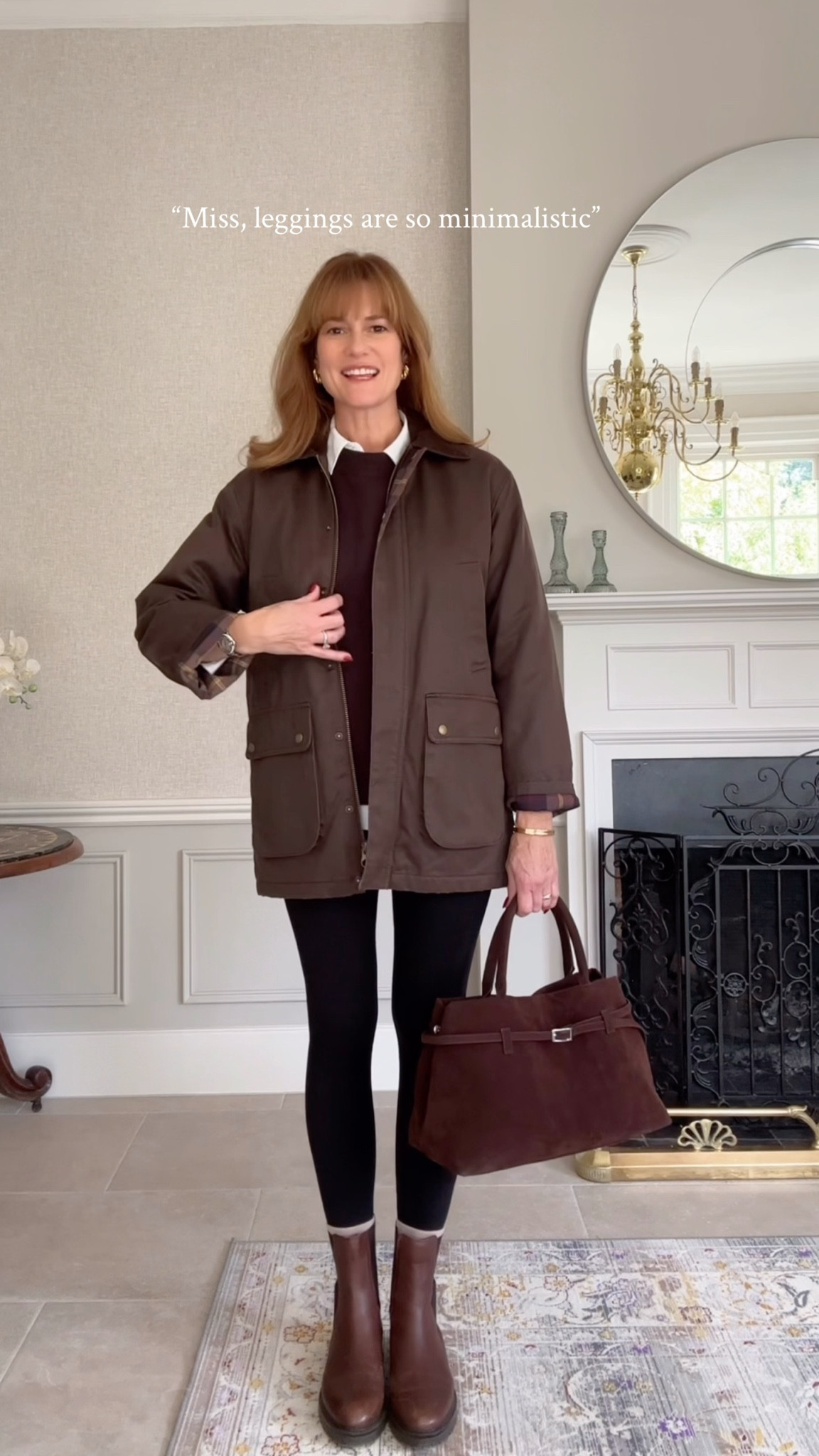 Leggings outfit for autumn 🍂
Will jumper size medium 
White cotton shirt size small
black leggings, size small
brown wax jacket  size S
brown leather Chelsea boots, brown suede bag,

#LTKuk #LTKautumn #LTKstyletip