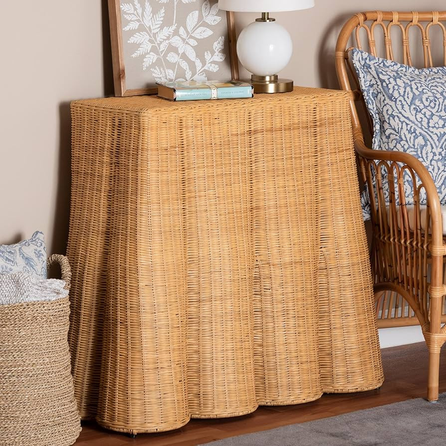 Bali & pari Palm Scallop Natural Rattan Console Table – Handwoven Wicker Accent Table for Hallw... | Amazon (US)