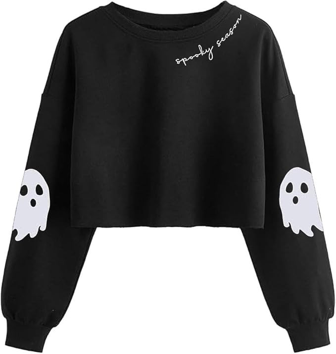 Women's Retor Ghost Skull Crop Sweatshirt Fall Halloween Lantern Long Sleeve Pullover Spooky Seas... | Amazon (US)