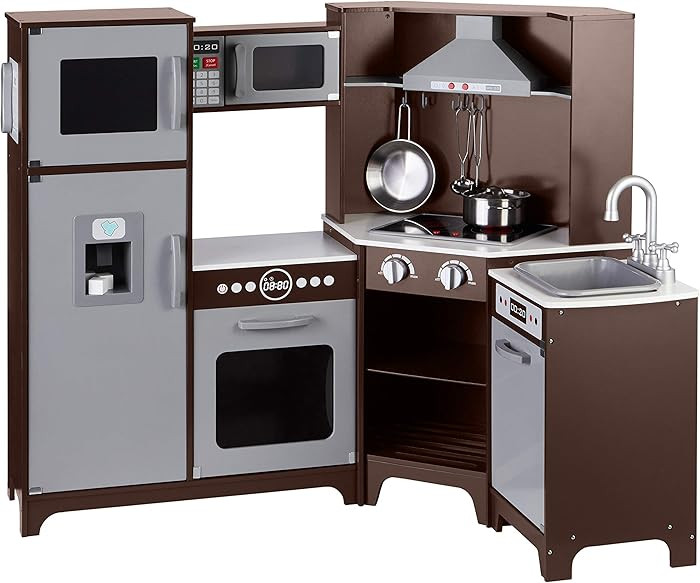 Amazon Basics Kids Wooden Kitchen Playset, Espresso/Gray            
               Corner       ... | Amazon (US)