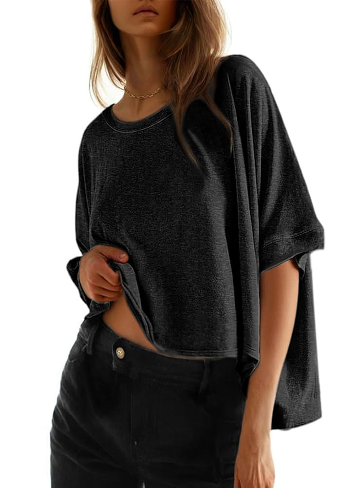 Dokotoo Summer Shirts 2025 Womens Solid T Shirts for Women Loose Oversized Tops Basic Tee | Amazon (US)