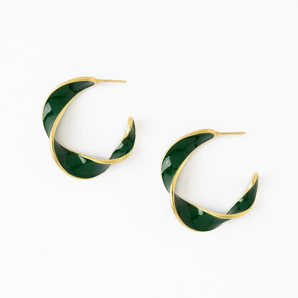 Vanessa Twisted Enamel Hoop Green | INK+ALLOY