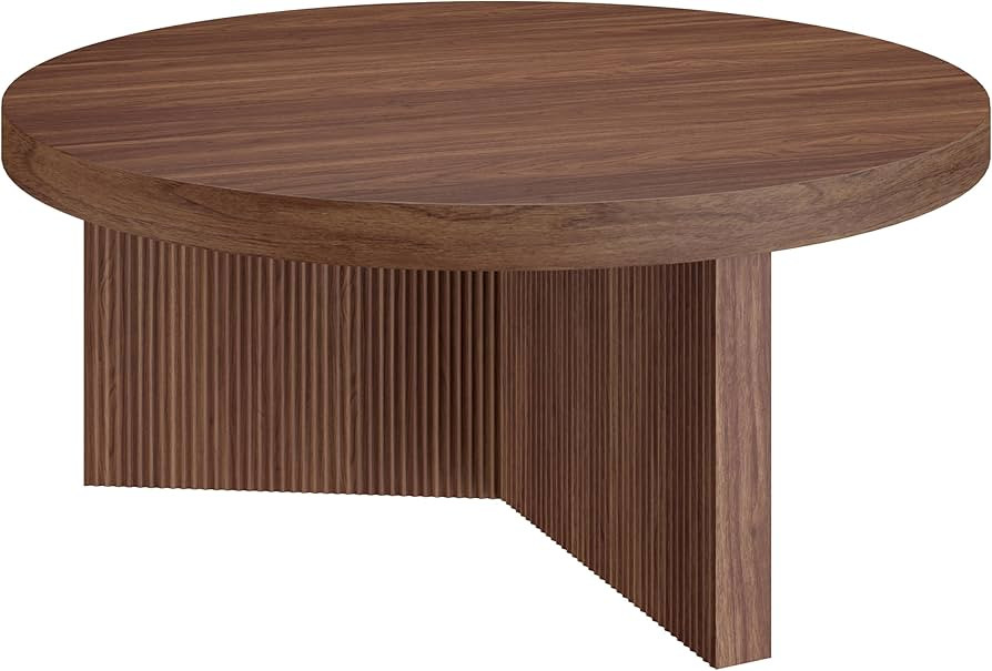 Henn&Hart 36" Fluted Round Low-Profile Coffee Table with Ribbed Pedestal Base Living Room, Family... | Amazon (US)
