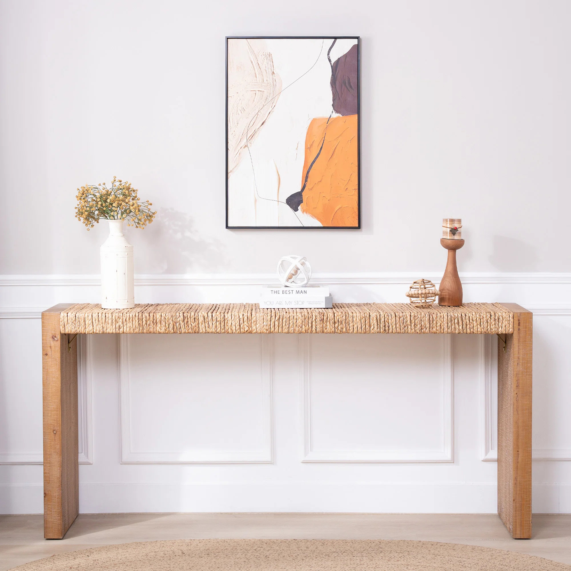 69" Console Table With Hand-Woven Straw | Wayfair North America