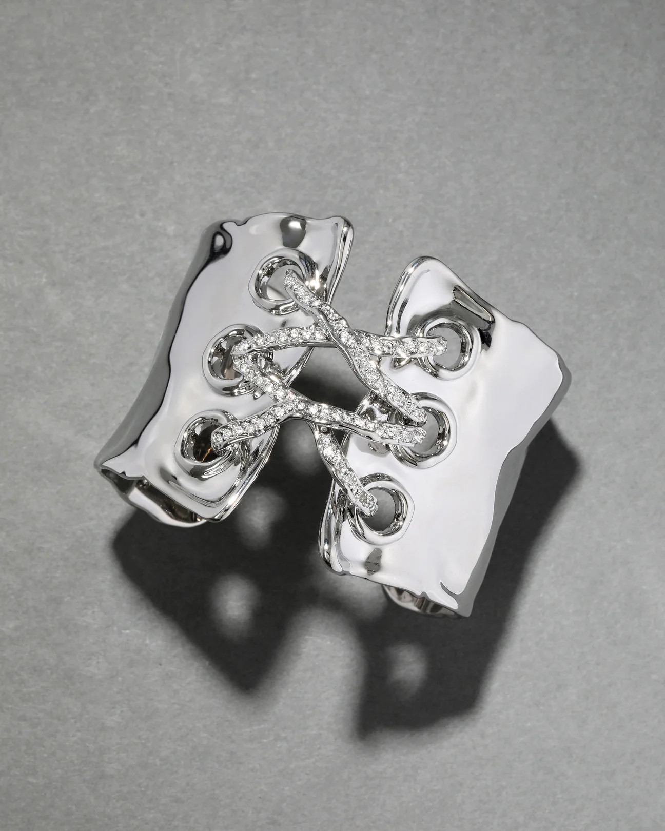 Solanales Silver Crystal Lace Up Cuff Bracelet | Alexis Bittar
