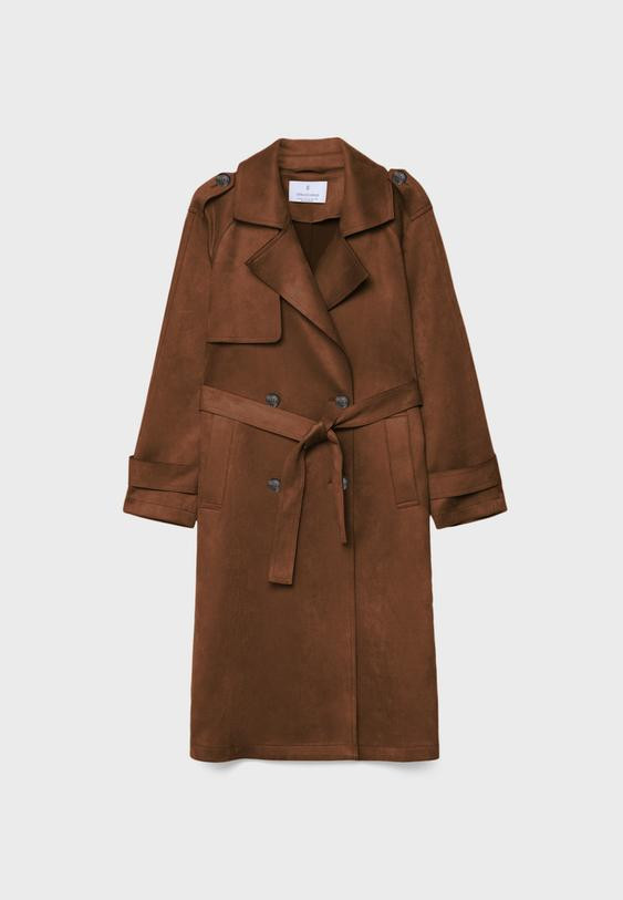 Long faux suede trench coat | Stradivarius (UK)