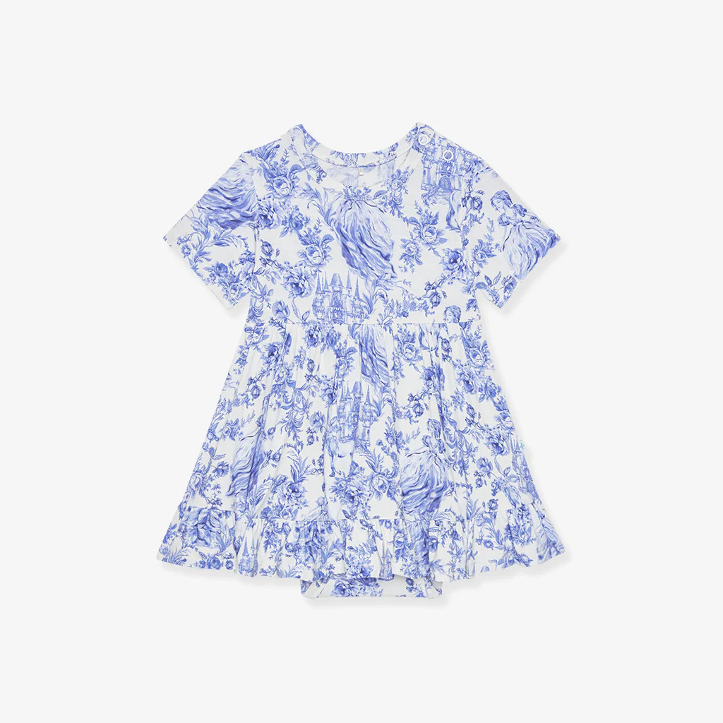 Princess Damask White Ruffled Baby Bodysuit Dress | Briar | Posh Peanut