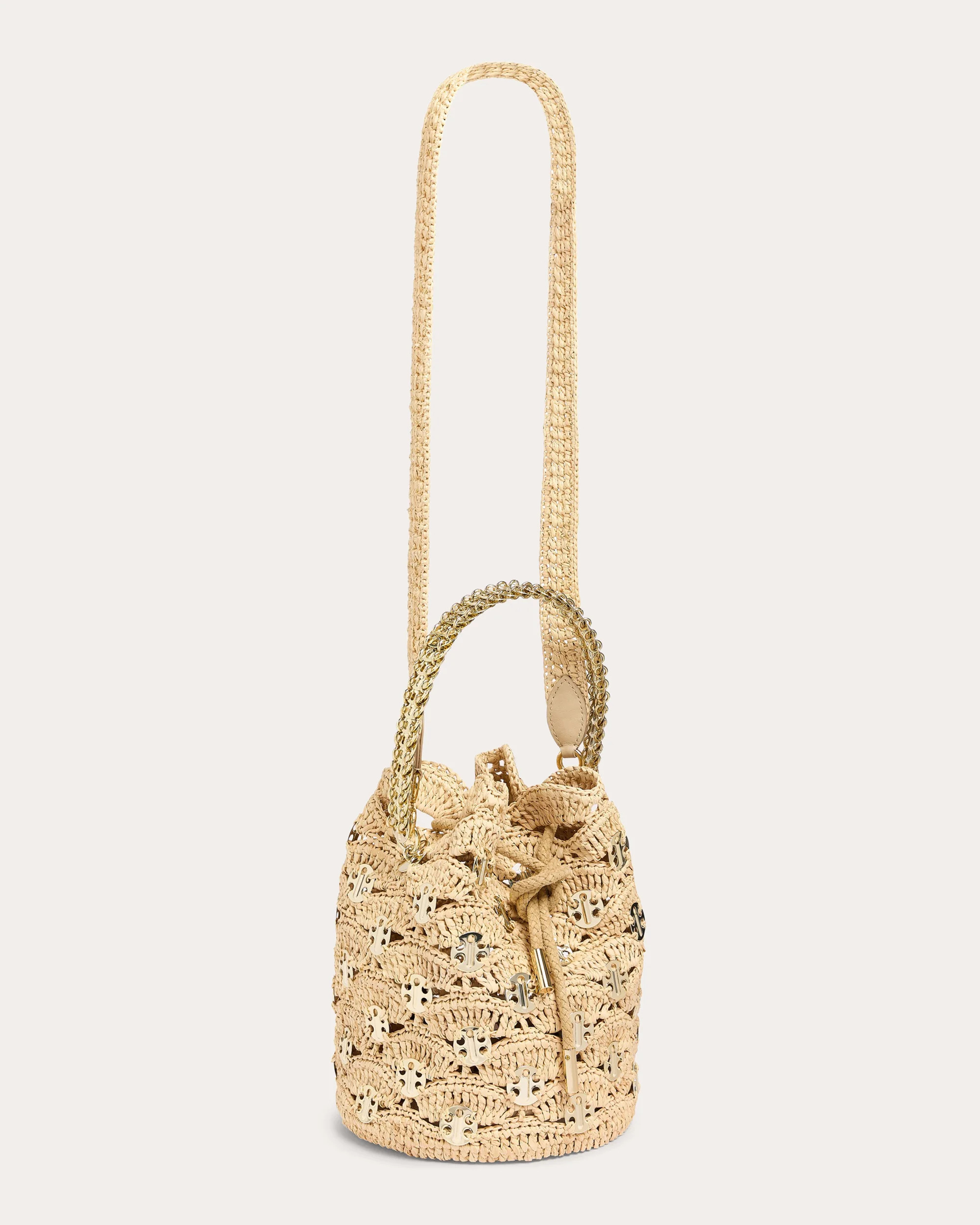 Rabanne Women's Iconic 1969 Raffia Bucket Bag in Natural/light Gold | Olivela