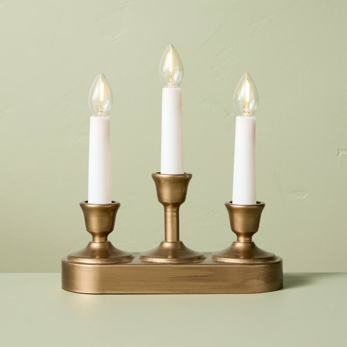 8.66" Christmas Window Flameless Candelabra Brass - Hearth & Hand™ with Magnolia | Target