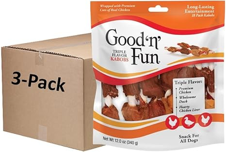 Good'n'Fun Triple Flavored Rawhide Kabobs for Dogs, 12 Oz (3 Pack) | Amazon (US)