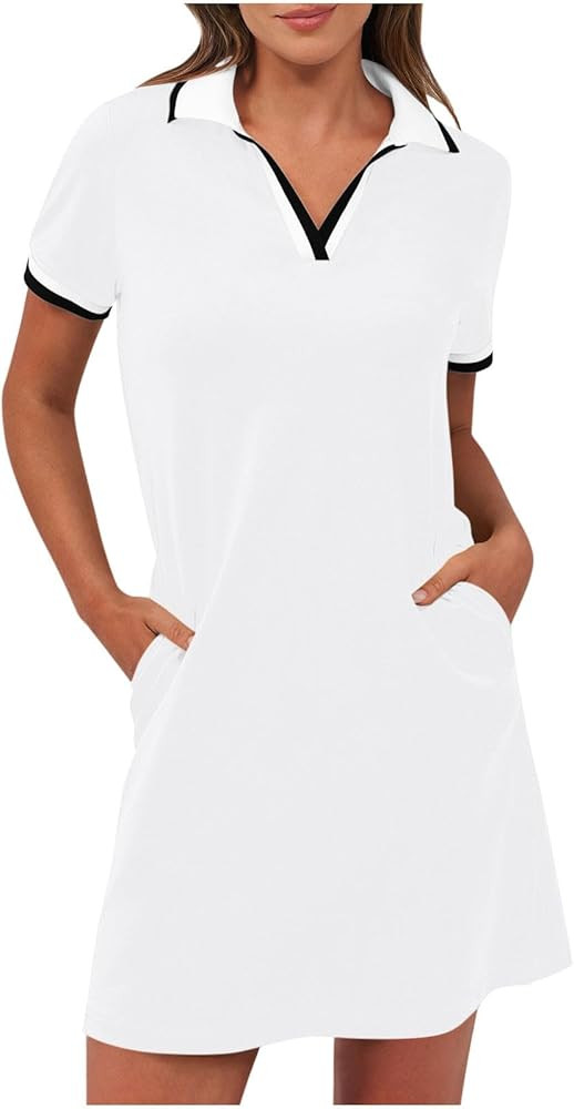 Akklian Women's Polo Dresses Short Sleeve Lapel V Neck Golf Tennis Mini Dress Casual Summer T Shi... | Amazon (US)
