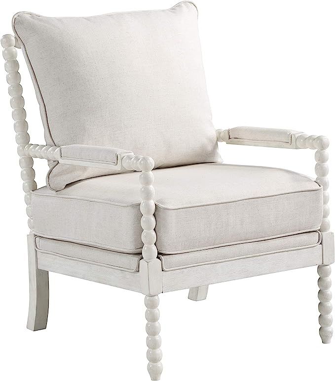 OSP Home Furnishings Kaylee Spindle Accent Chair, White Frame with Linen Fabric | Amazon (US)