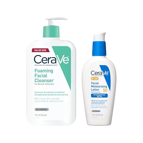 CeraVe Foaming Facial Cleanser, Daily Face Wash, 19oz AM Facial Moisturizing Lotion SPF 50, Face Moisturizer with SPF, 3 Oz Bundle with Hyaluronic Acid, Niacinamide & Ceramides | Amazon (US)
