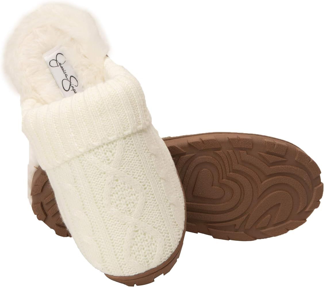 Jessica Simpson Women's Soft Cable Knit Slippers With Indoor/Outdoor Sole | Amazon (US)