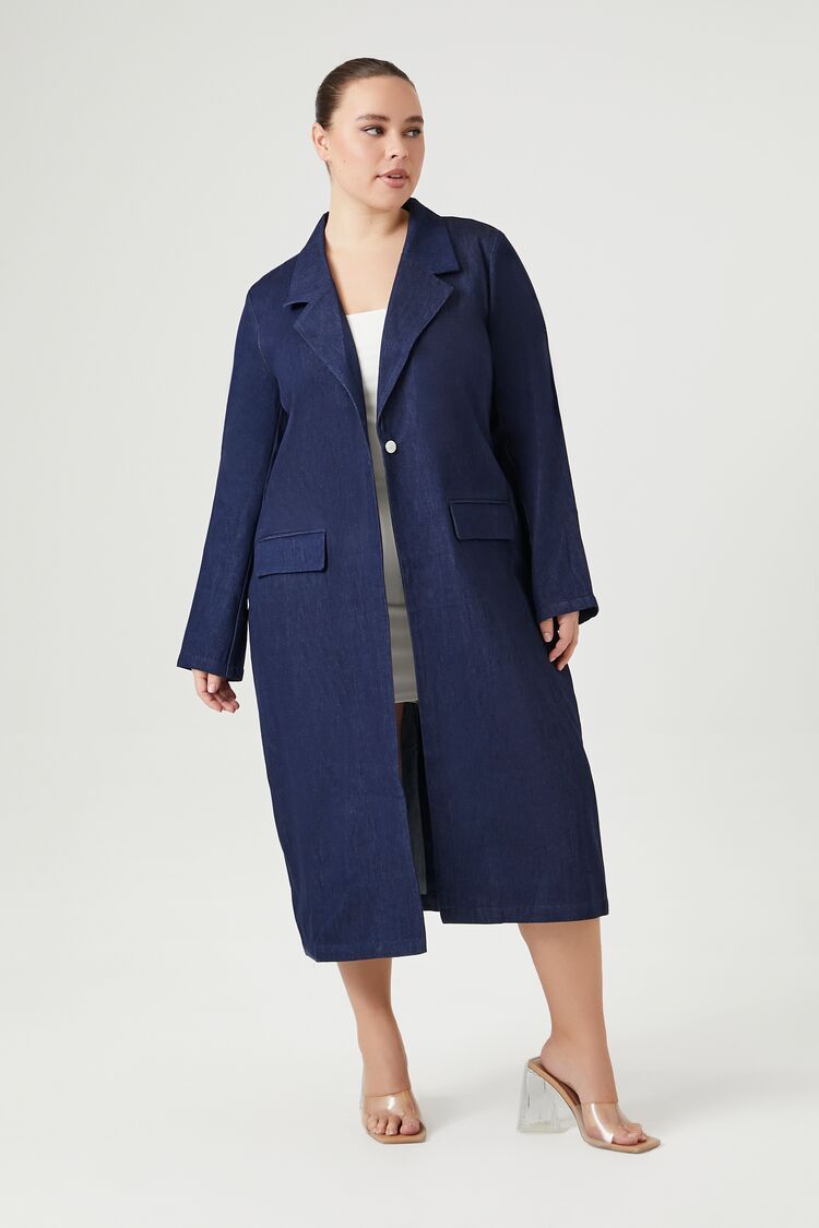 Plus Size Notched Denim Trench Coat | Forever 21 (US)