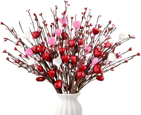 Yunfan 6Pcs Valentines Day Decorations Valentines Decor Red Pink White Heart Shaped Berry Picks A... | Amazon (US)